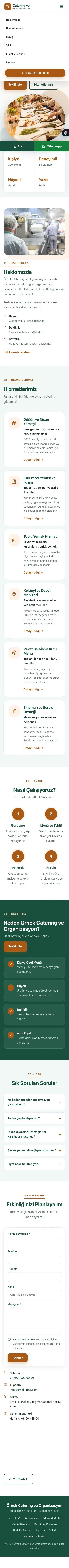 Tek Sayfa Petrol Turuncu – Catering Web Sitesi mobil görünümü