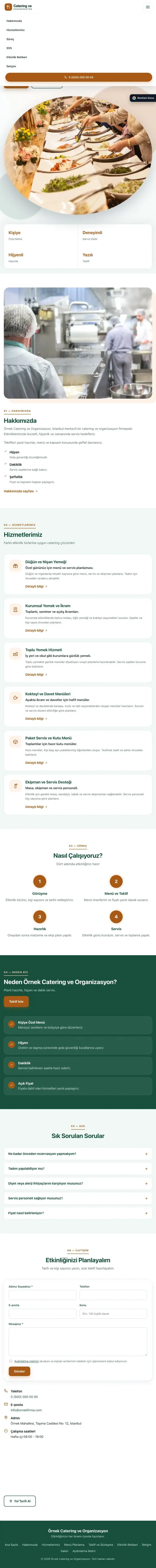 Tek Sayfa Petrol Turuncu – Catering Web Sitesi tablet görünümü