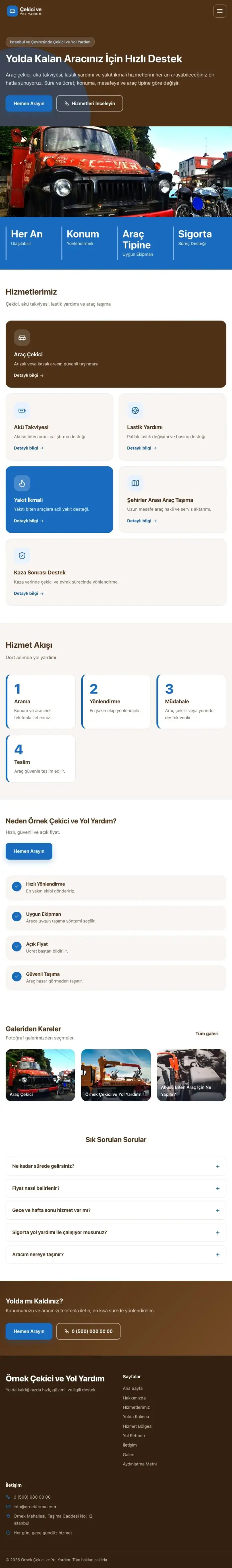 Blok Kahve Mavi – Çekici ve Yol Yardım Web Sitesi tablet görünümü