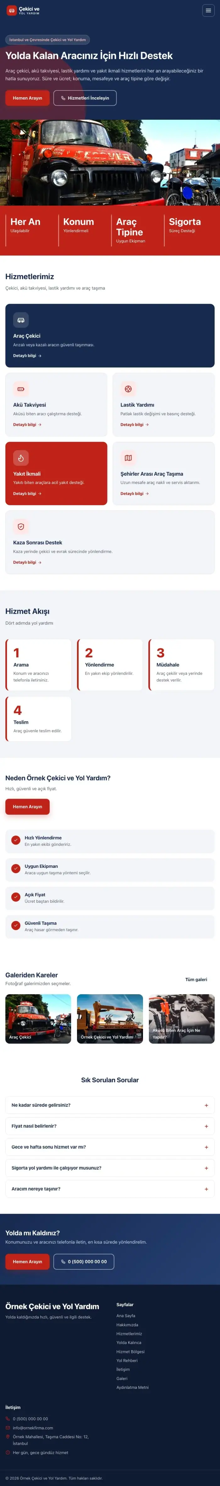 Blok Mavi Kırmızı – Çekici ve Yol Yardım Web Sitesi tablet görünümü