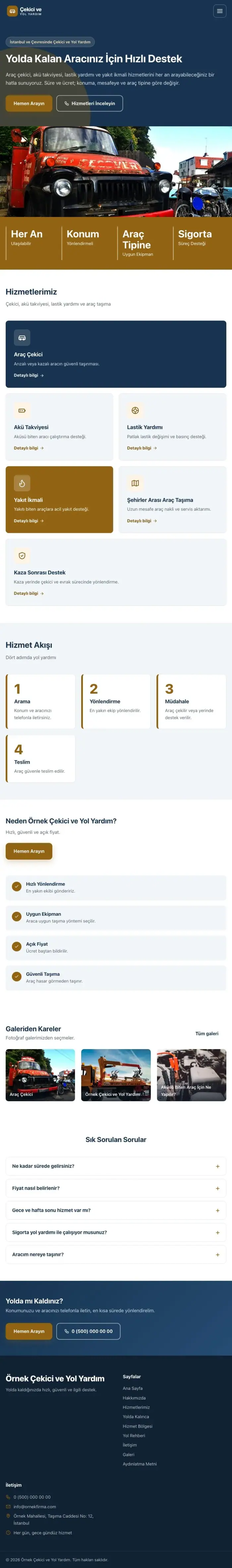 Blok Mavi Turuncu – Çekici ve Yol Yardım Web Sitesi tablet görünümü