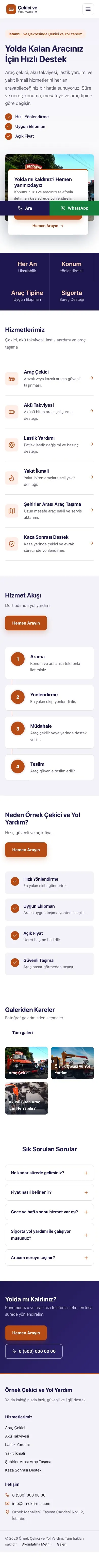 Bölünmüş Lacivert Turuncu – Çekici ve Yol Yardım Web Sitesi mobil görünümü