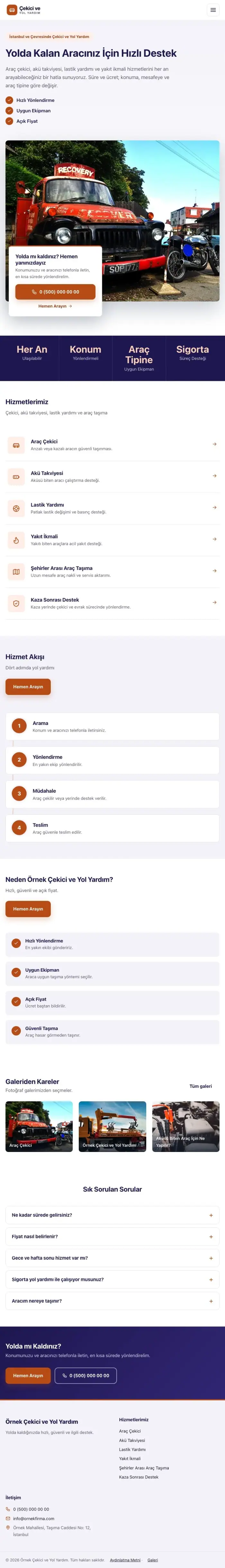 Bölünmüş Lacivert Turuncu – Çekici ve Yol Yardım Web Sitesi tablet görünümü