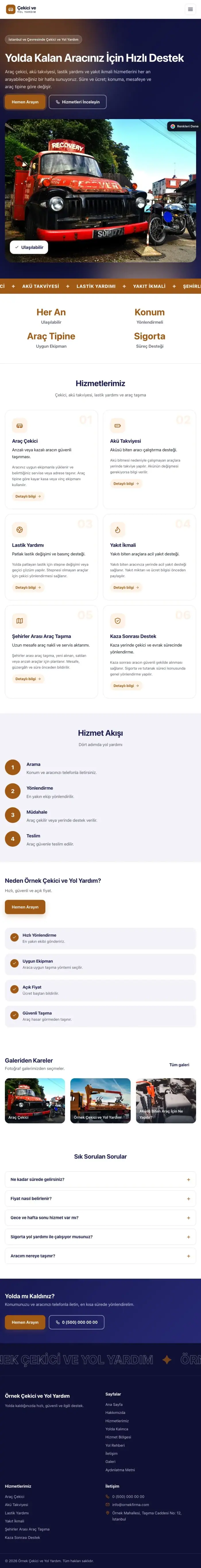 Hareketli Lacivert Turuncu – Çekici ve Yol Yardım Web Sitesi tablet görünümü
