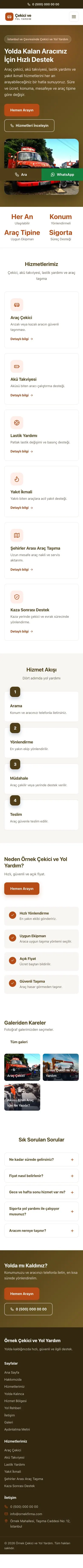Klasik Kahve Turuncu – Çekici ve Yol Yardım Web Sitesi mobil görünümü