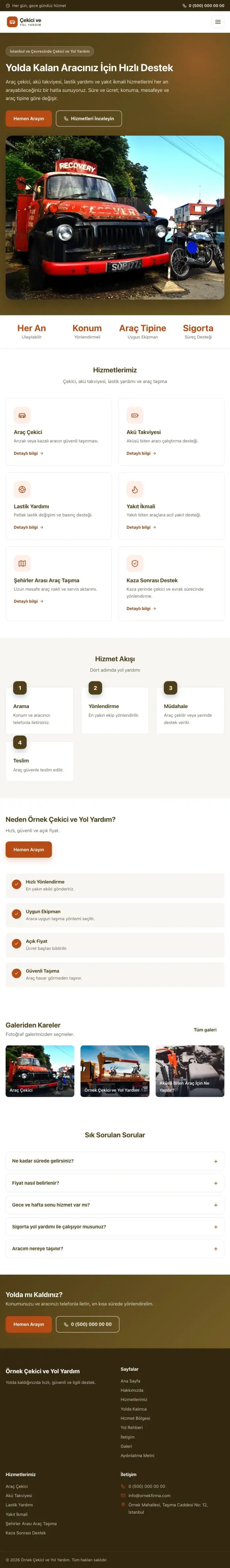 Klasik Kahve Turuncu – Çekici ve Yol Yardım Web Sitesi tablet görünümü