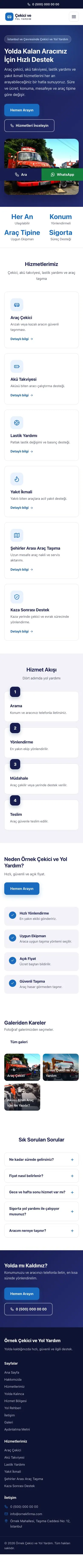 Klasik Lacivert Mavi – Çekici ve Yol Yardım Web Sitesi mobil görünümü