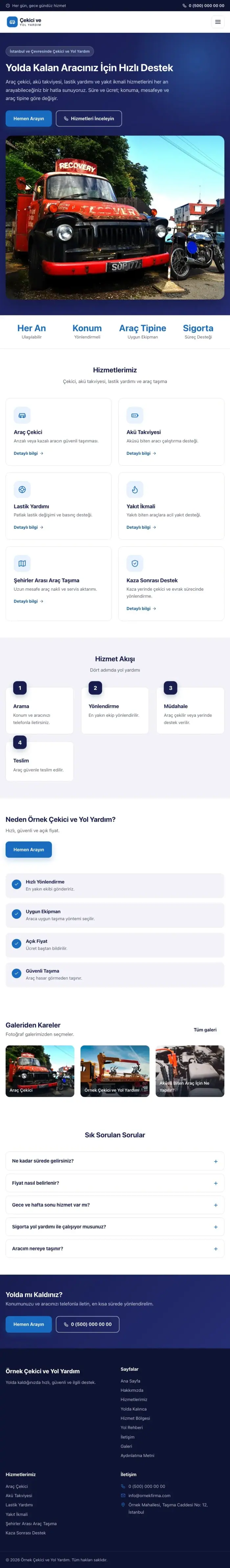 Klasik Lacivert Mavi – Çekici ve Yol Yardım Web Sitesi tablet görünümü