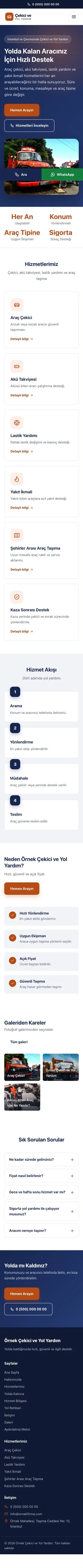 Klasik Mavi Turuncu – Çekici ve Yol Yardım Web Sitesi mobil görünümü