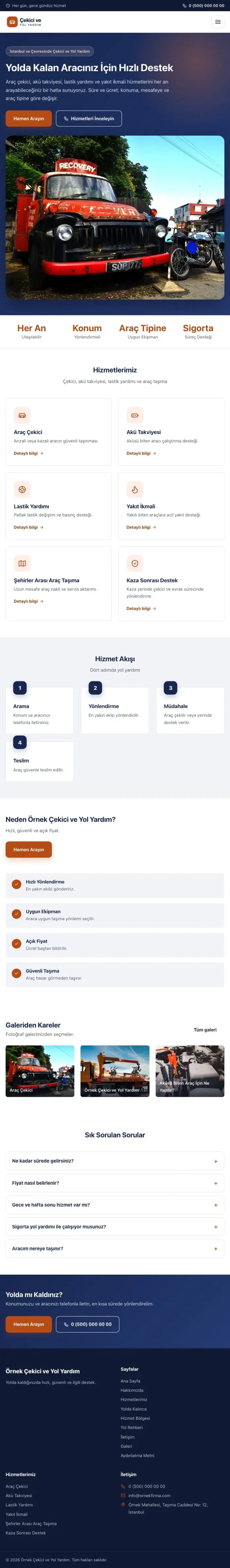Klasik Mavi Turuncu – Çekici ve Yol Yardım Web Sitesi tablet görünümü