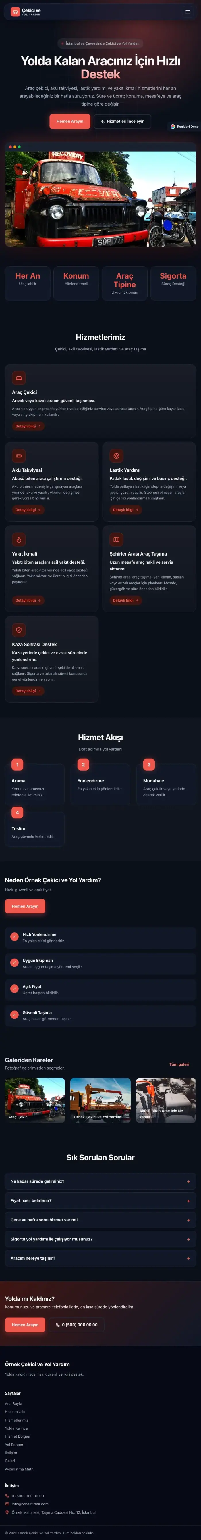 Koyu Modern Mavi Kırmızı – Çekici ve Yol Yardım Web Sitesi tablet görünümü