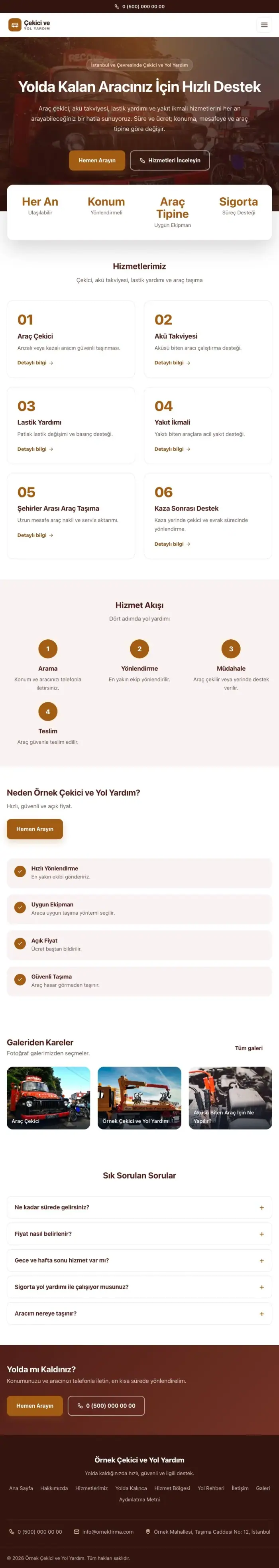Merkez Bordo Turuncu – Çekici ve Yol Yardım Web Sitesi tablet görünümü