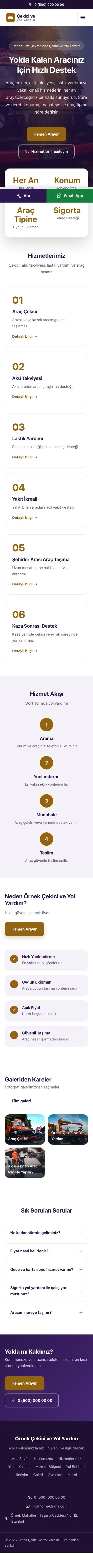 Merkez Mor Turuncu – Çekici ve Yol Yardım Web Sitesi mobil görünümü