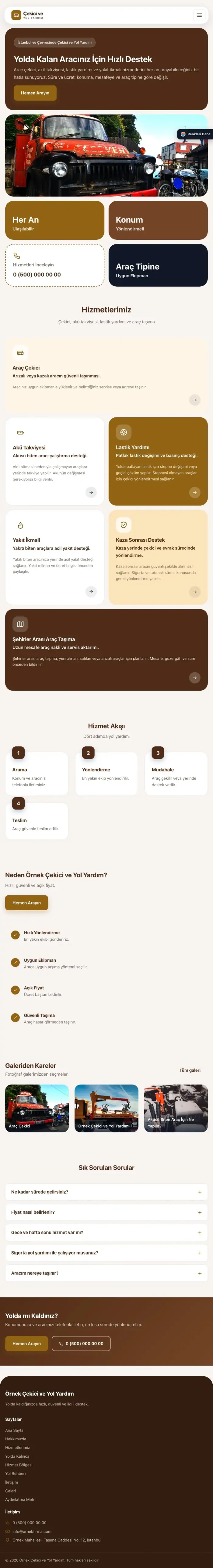 Mozaik Kahve Turuncu – Çekici ve Yol Yardım Web Sitesi tablet görünümü