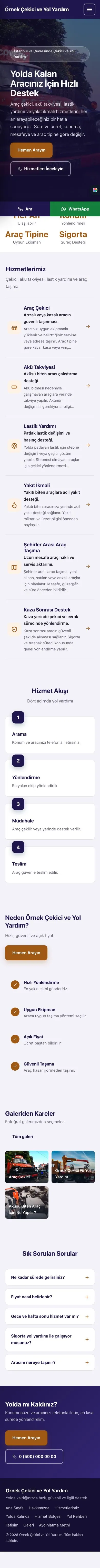 Sol Menü Lacivert Turuncu – Çekici ve Yol Yardım Web Sitesi mobil görünümü