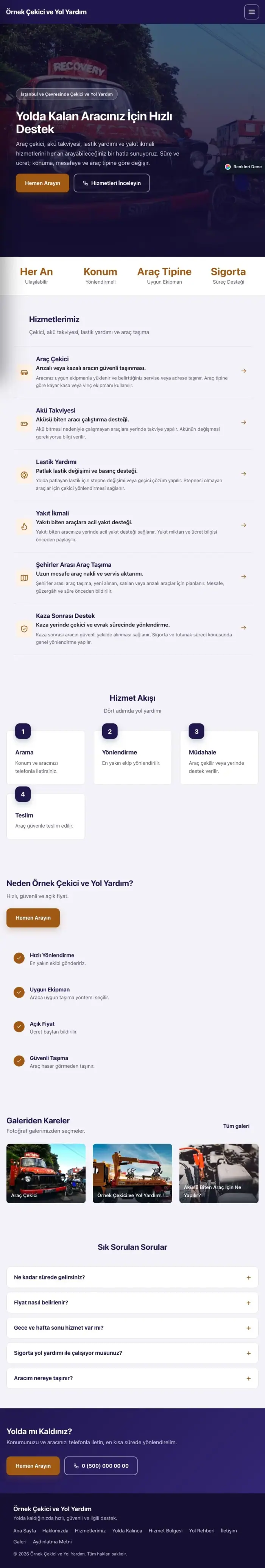 Sol Menü Lacivert Turuncu – Çekici ve Yol Yardım Web Sitesi tablet görünümü