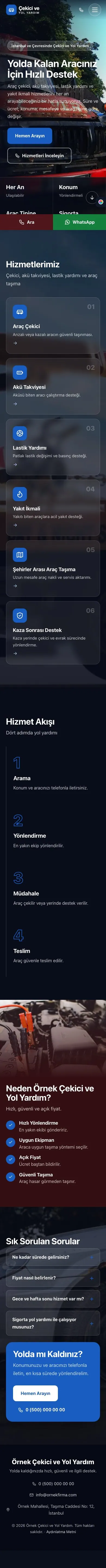 Tam Ekran Bordo Mavi – Çekici ve Yol Yardım Web Sitesi mobil görünümü