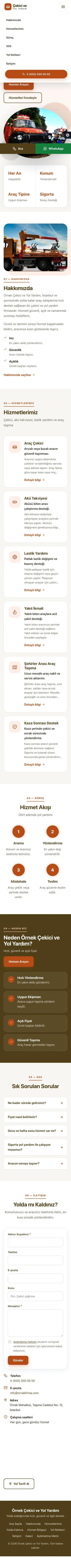 Tek Sayfa Kahve Turuncu – Çekici ve Yol Yardım Web Sitesi mobil görünümü