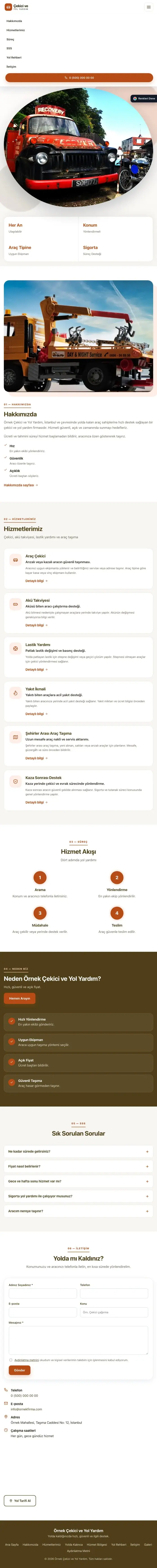 Tek Sayfa Kahve Turuncu – Çekici ve Yol Yardım Web Sitesi tablet görünümü