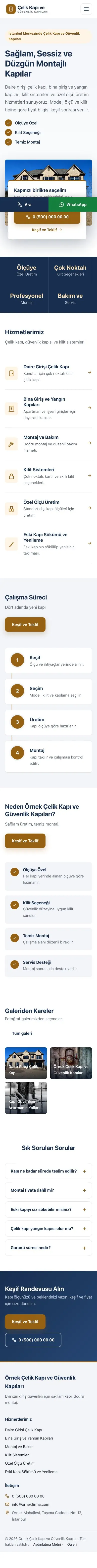 Bölünmüş Mavi Turuncu – Çelik Kapı ve Güvenlik Kapıları Web Sitesi mobil görünümü