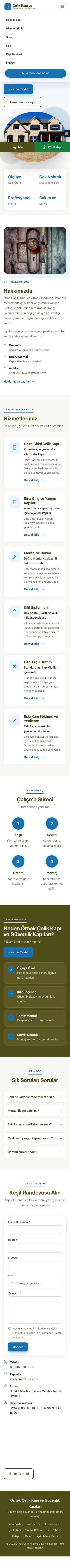 Tek Sayfa Zeytin Mavi – Çelik Kapı ve Güvenlik Kapıları Web Sitesi mobil görünümü
