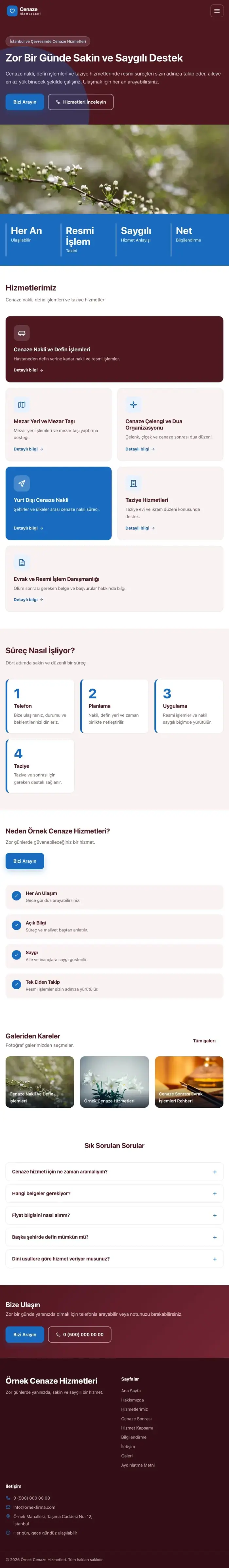 Blok Bordo Mavi – Cenaze Hizmetleri Web Sitesi tablet görünümü