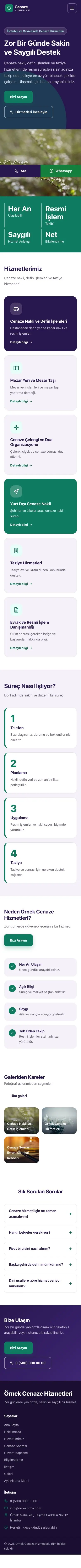 Blok Mor Turkuaz – Cenaze Hizmetleri Web Sitesi mobil görünümü