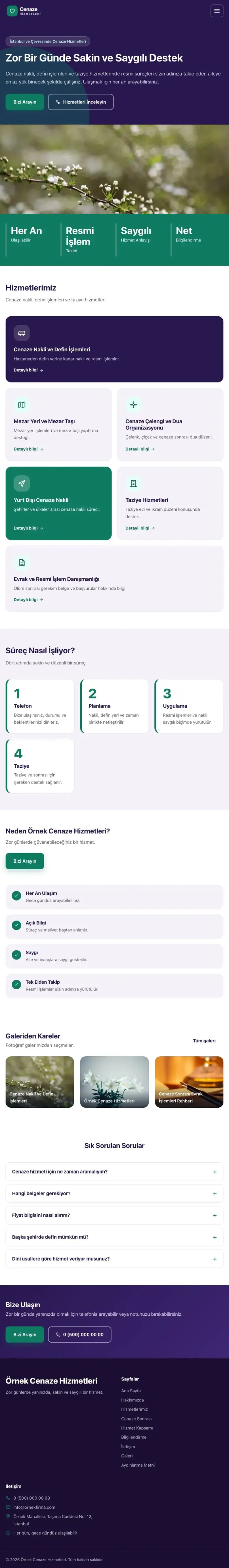 Blok Mor Turkuaz – Cenaze Hizmetleri Web Sitesi tablet görünümü