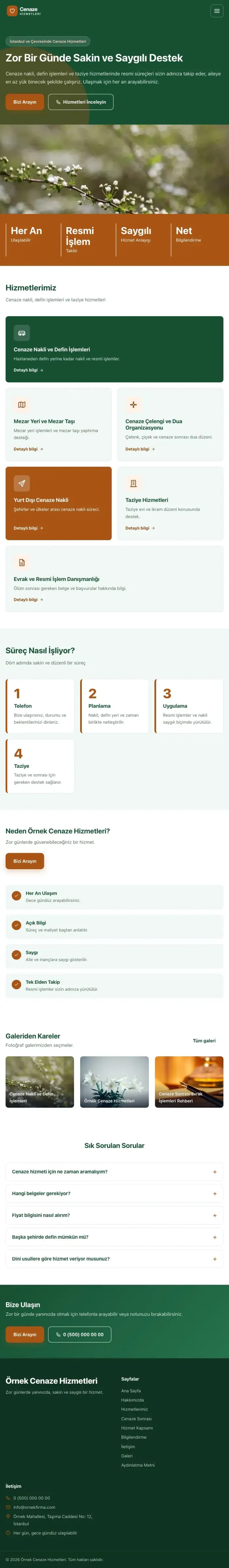 Blok Yeşil Turuncu – Cenaze Hizmetleri Web Sitesi tablet görünümü