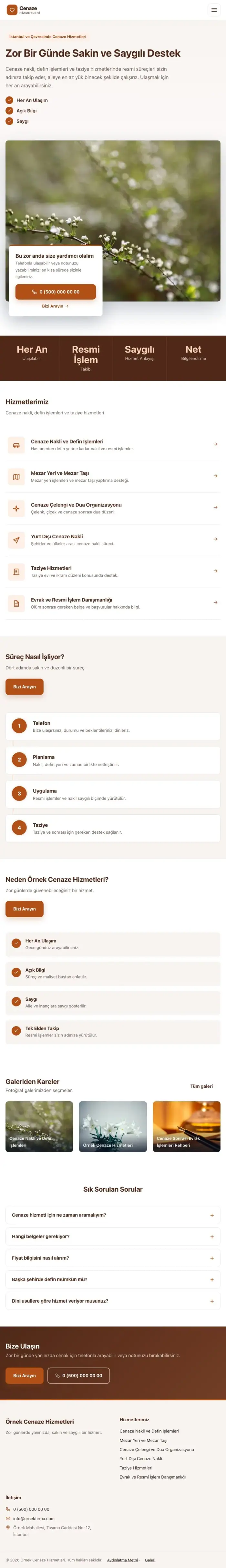 Bölünmüş Kahve Turuncu – Cenaze Hizmetleri Web Sitesi tablet görünümü