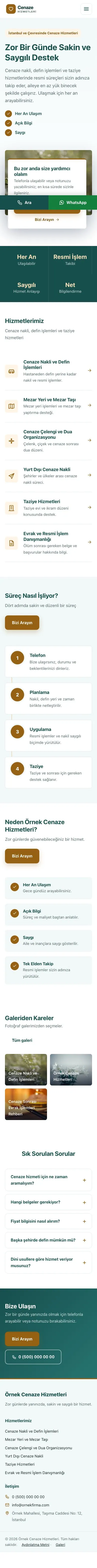 Bölünmüş Petrol Turuncu – Cenaze Hizmetleri Web Sitesi mobil görünümü