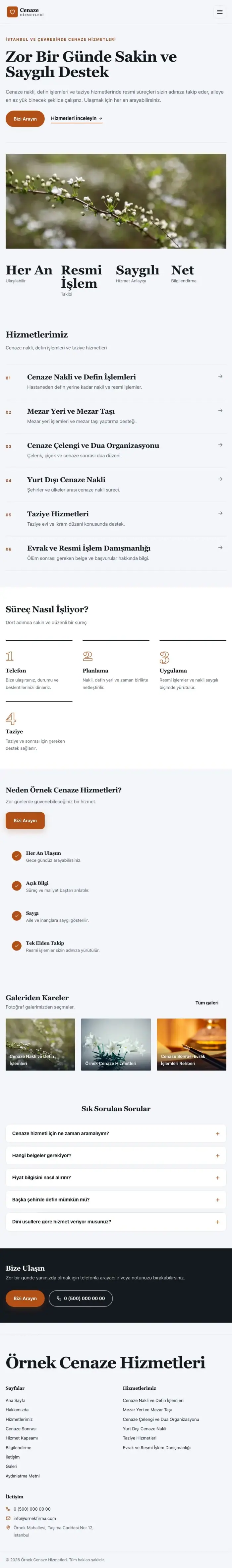 Dergi Editoryal Mavi Turuncu – Cenaze Hizmetleri Web Sitesi tablet görünümü
