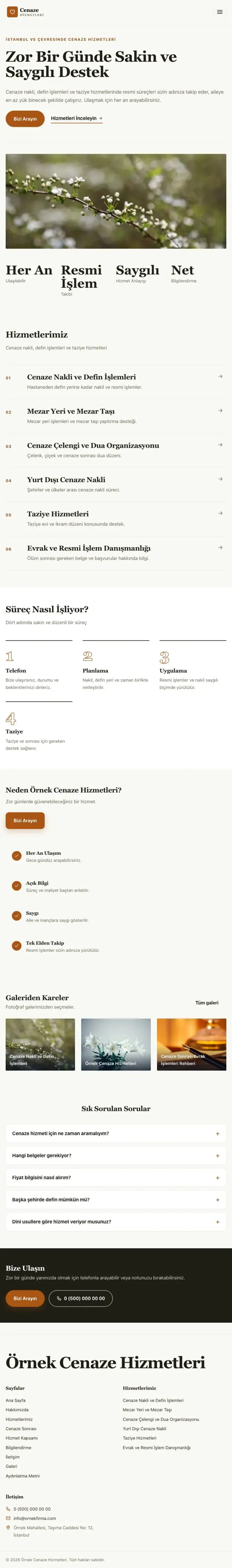 Dergi Editoryal Zeytin Turuncu – Cenaze Hizmetleri Web Sitesi tablet görünümü