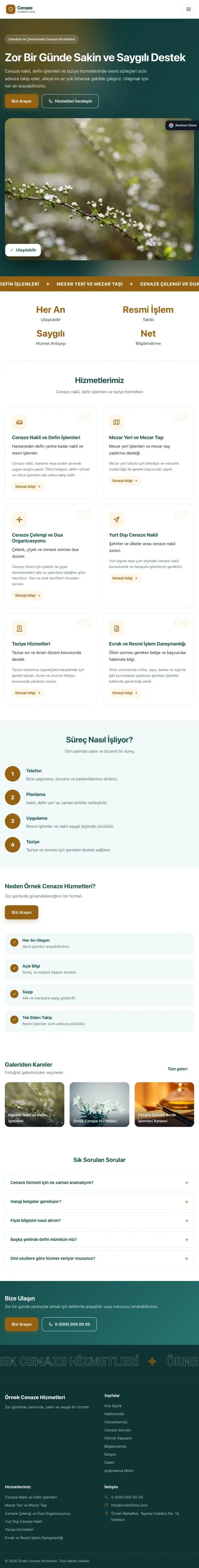 Hareketli Petrol Turuncu – Cenaze Hizmetleri Web Sitesi tablet görünümü