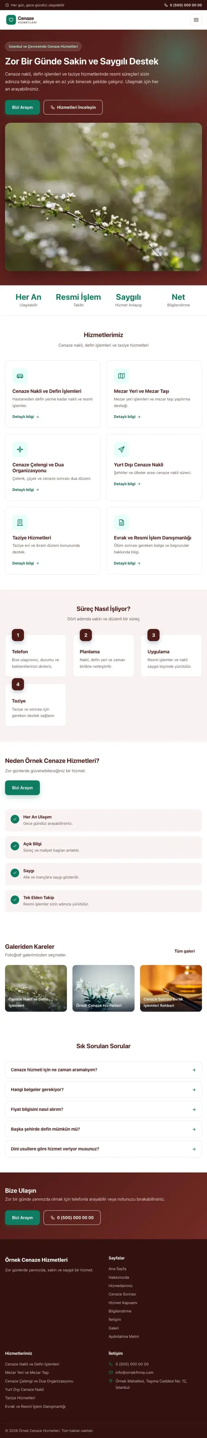 Klasik Bordo Turkuaz – Cenaze Hizmetleri Web Sitesi tablet görünümü