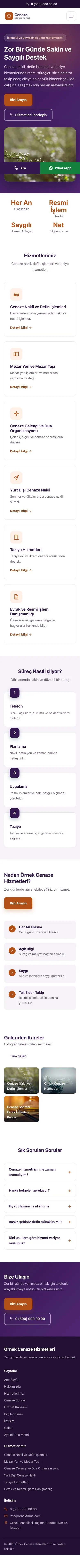Klasik Mor Turuncu – Cenaze Hizmetleri Web Sitesi mobil görünümü