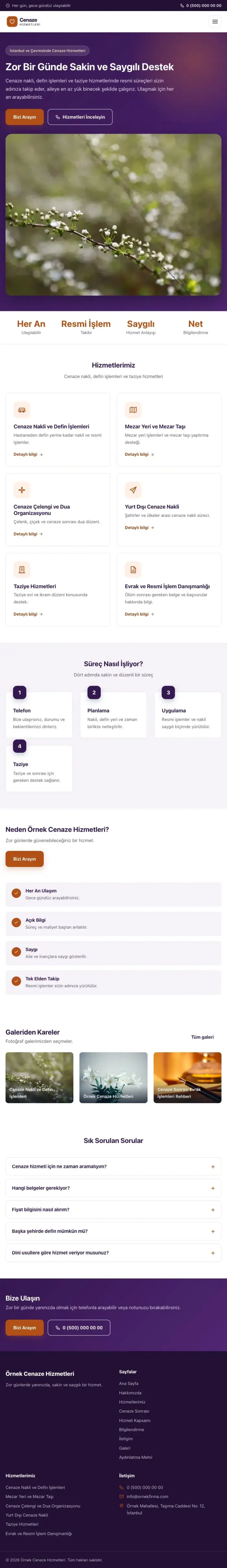 Klasik Mor Turuncu – Cenaze Hizmetleri Web Sitesi tablet görünümü
