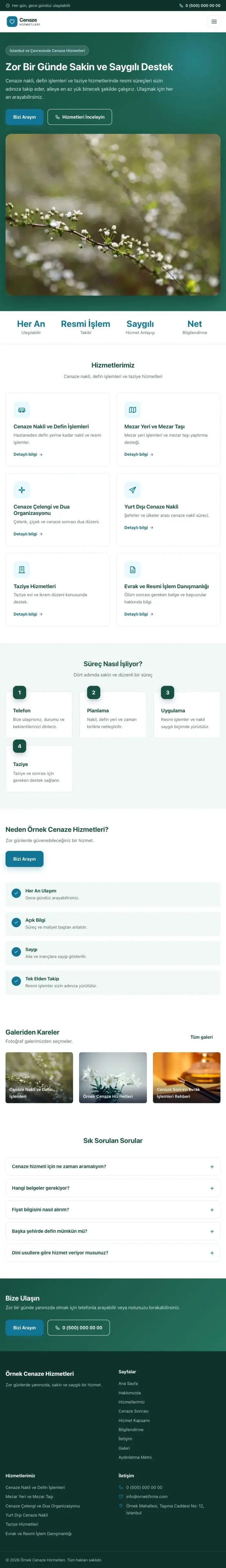 Klasik Petrol Turkuaz – Cenaze Hizmetleri Web Sitesi tablet görünümü