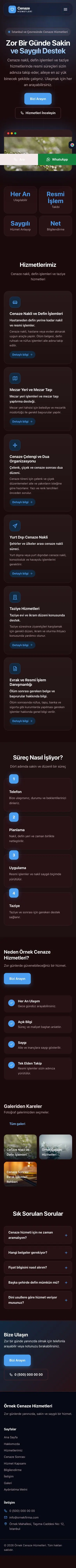 Koyu Modern Bordo Mavi – Cenaze Hizmetleri Web Sitesi mobil görünümü