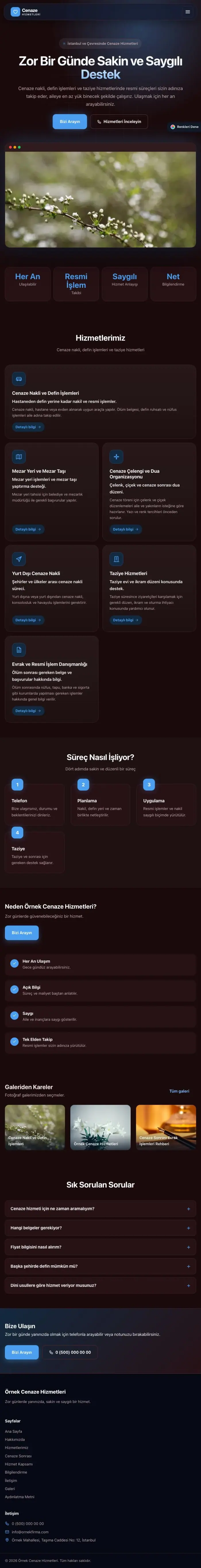 Koyu Modern Bordo Mavi – Cenaze Hizmetleri Web Sitesi tablet görünümü