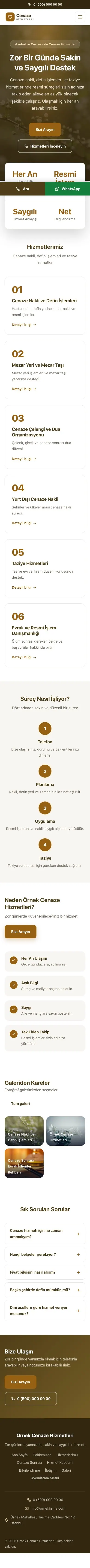 Merkez Kahve Turuncu – Cenaze Hizmetleri Web Sitesi mobil görünümü