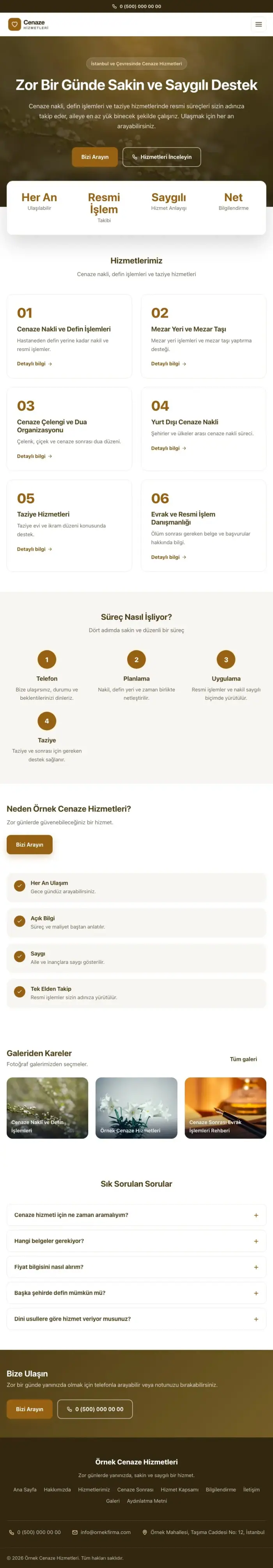 Merkez Kahve Turuncu – Cenaze Hizmetleri Web Sitesi tablet görünümü