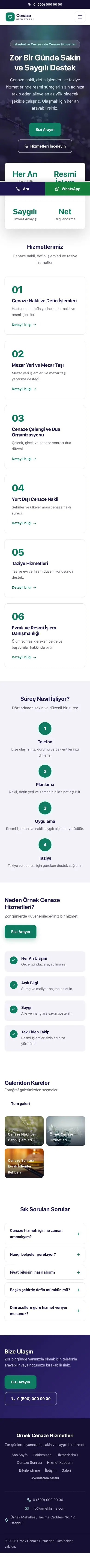 Merkez Lacivert Turkuaz – Cenaze Hizmetleri Web Sitesi mobil görünümü