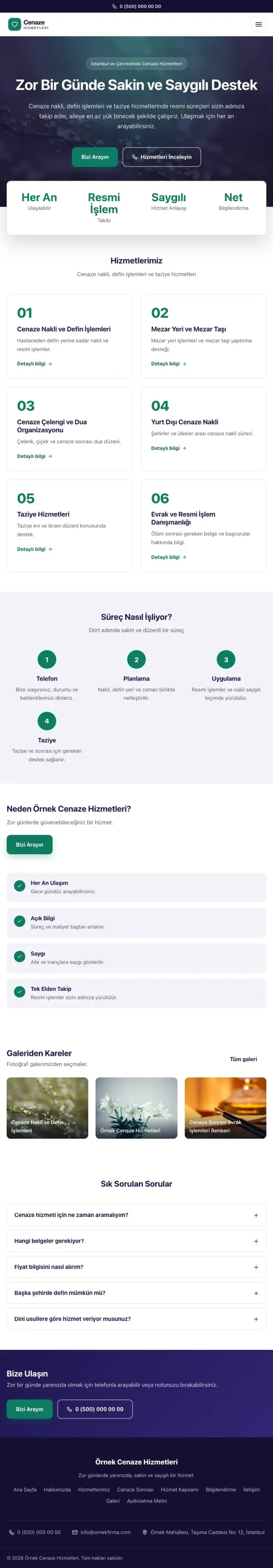 Merkez Lacivert Turkuaz – Cenaze Hizmetleri Web Sitesi tablet görünümü