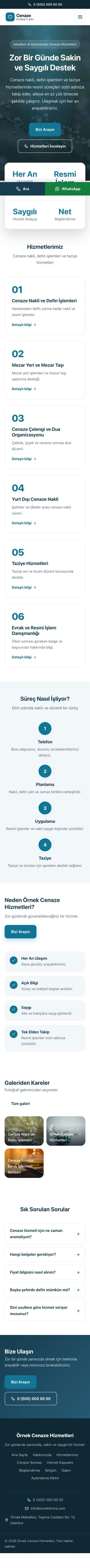 Merkez Mavi Turkuaz – Cenaze Hizmetleri Web Sitesi mobil görünümü