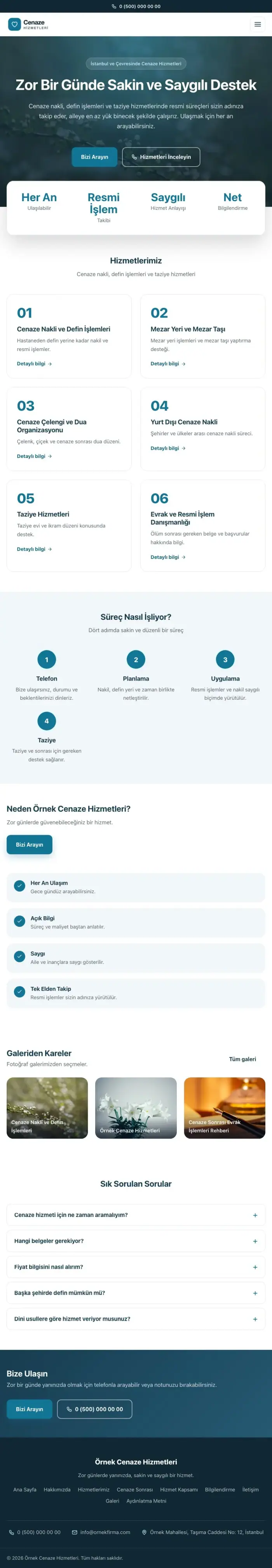 Merkez Mavi Turkuaz – Cenaze Hizmetleri Web Sitesi tablet görünümü