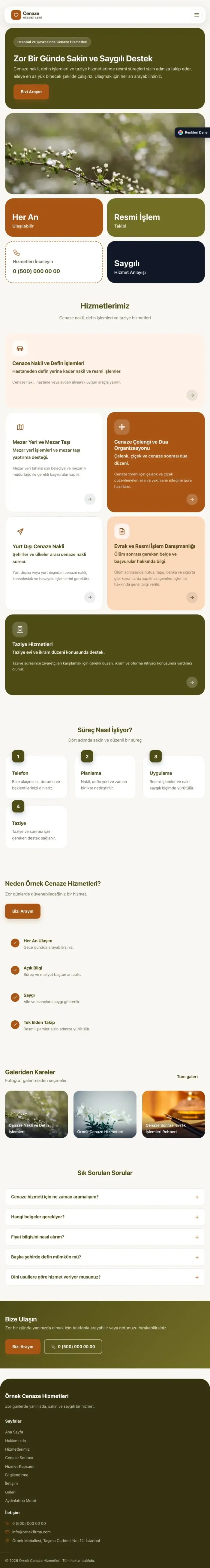 Mozaik Zeytin Turuncu – Cenaze Hizmetleri Web Sitesi tablet görünümü