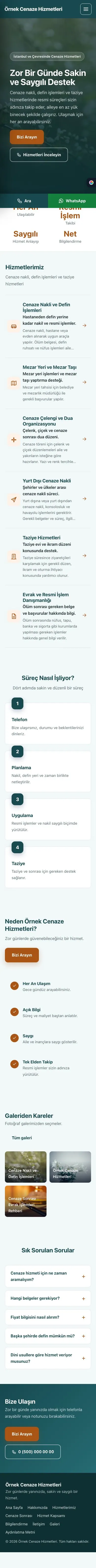 Sol Menü Petrol Turuncu – Cenaze Hizmetleri Web Sitesi mobil görünümü