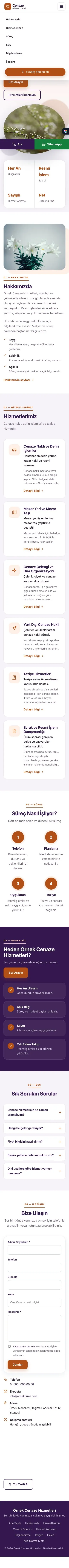 Tek Sayfa Mor Turuncu – Cenaze Hizmetleri Web Sitesi mobil görünümü