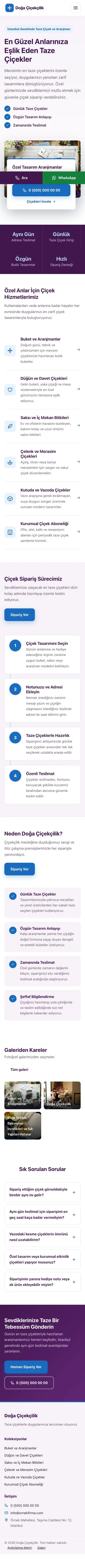 Bölünmüş Mor Mavi – Çiçekçi Web Sitesi mobil görünümü